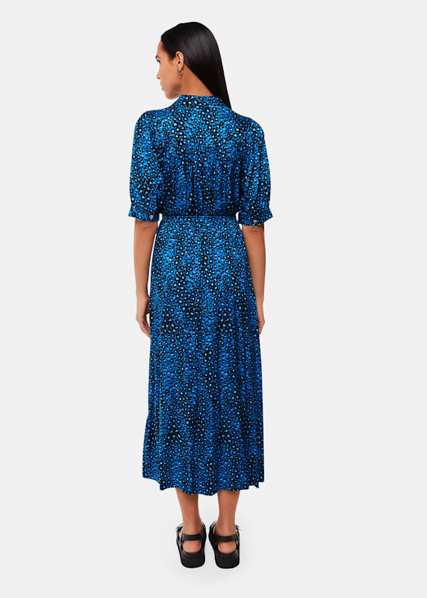 Blue Painted Leopard Midi Dress